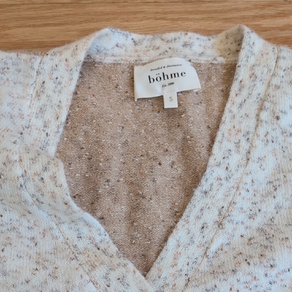 böhme Cream V-Neck Sweater with Brown Speckle